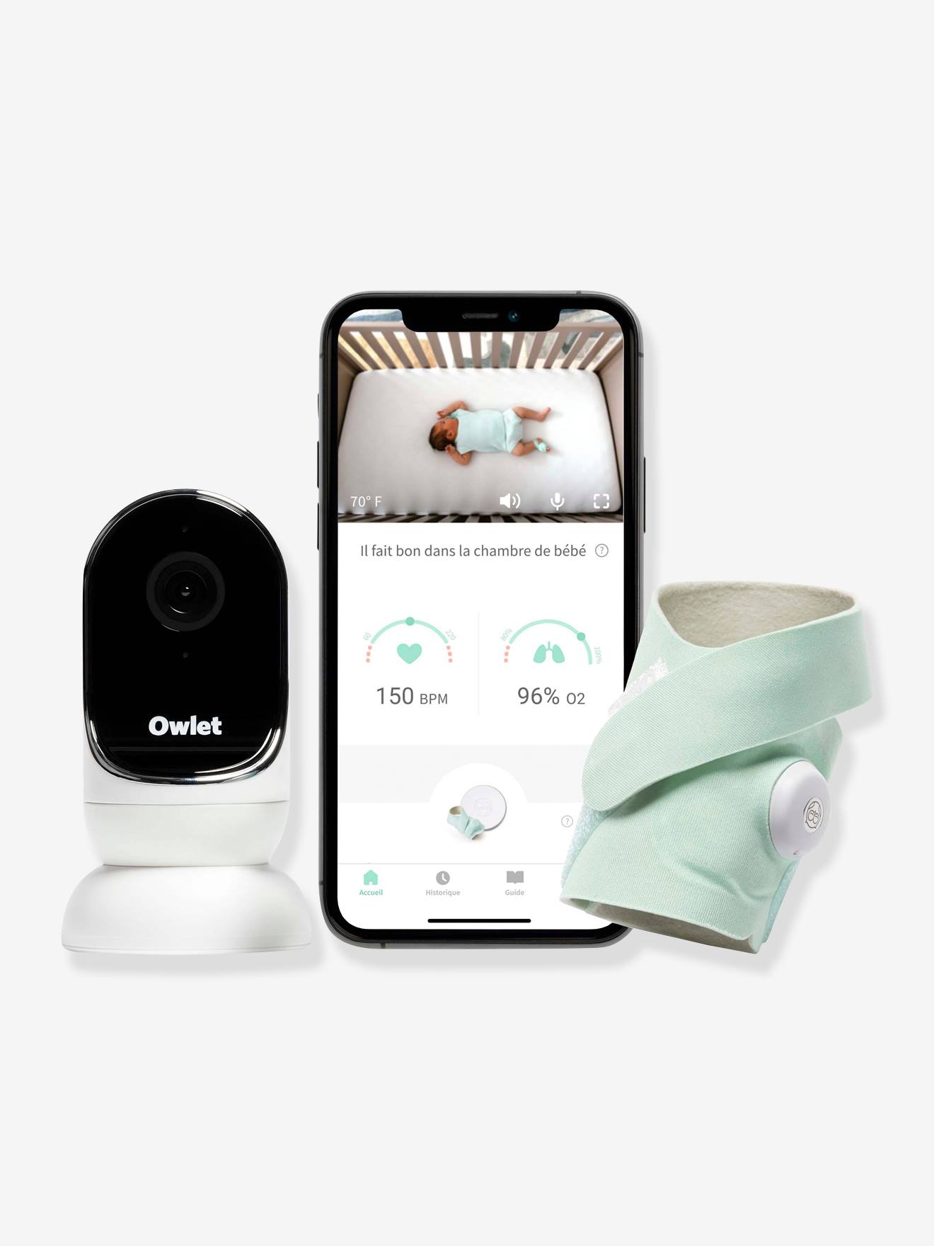 Système de surveillance Monitor Duo OWLET Smart Sock 3 + Caméra HD vert menthe