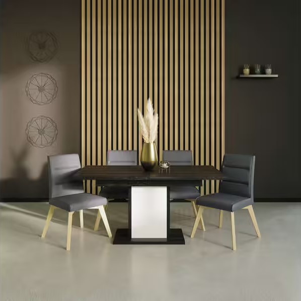 Table avec allonge ASTON L.max 208 cm coloris noir%2Fblanc