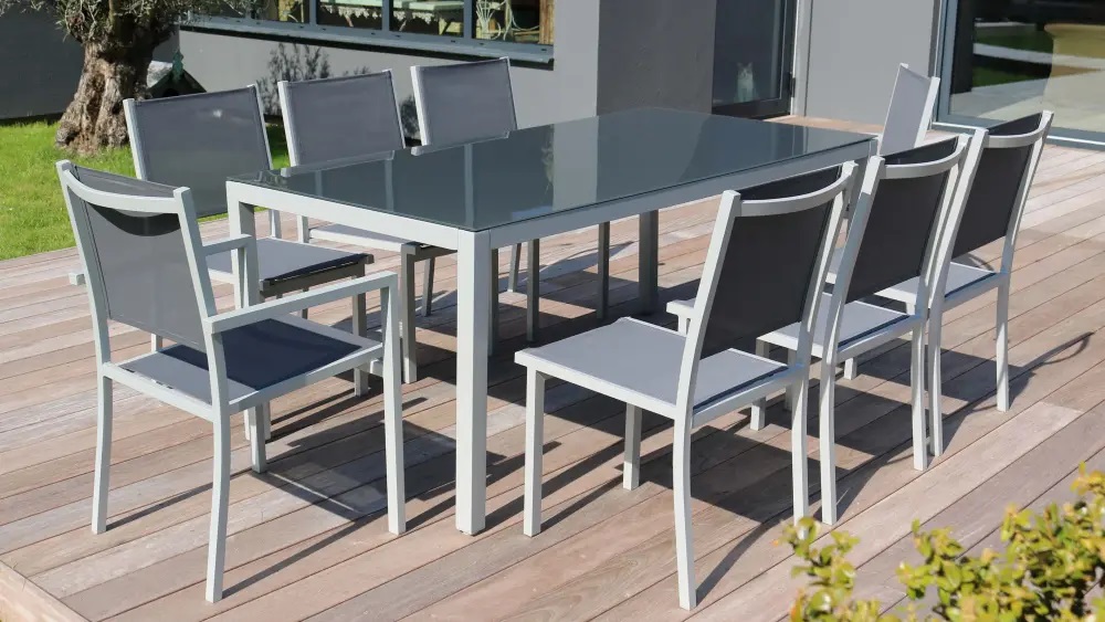 Table et chaises de jardin AJACCIO 8 personnes en aluminium pas cher - Salon de Jardin Cdiscount