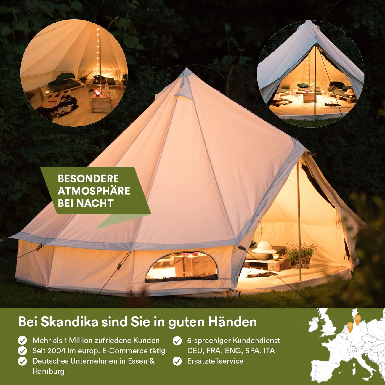 Tente de Camping SKANDIKA Tipii 500 Canvas 10 personnes pas cher - Tente Go Sport