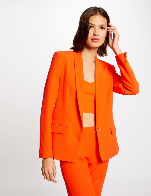 Veste tailleur droite MORGAN avec col châle orange - Veste Femme Morgan
