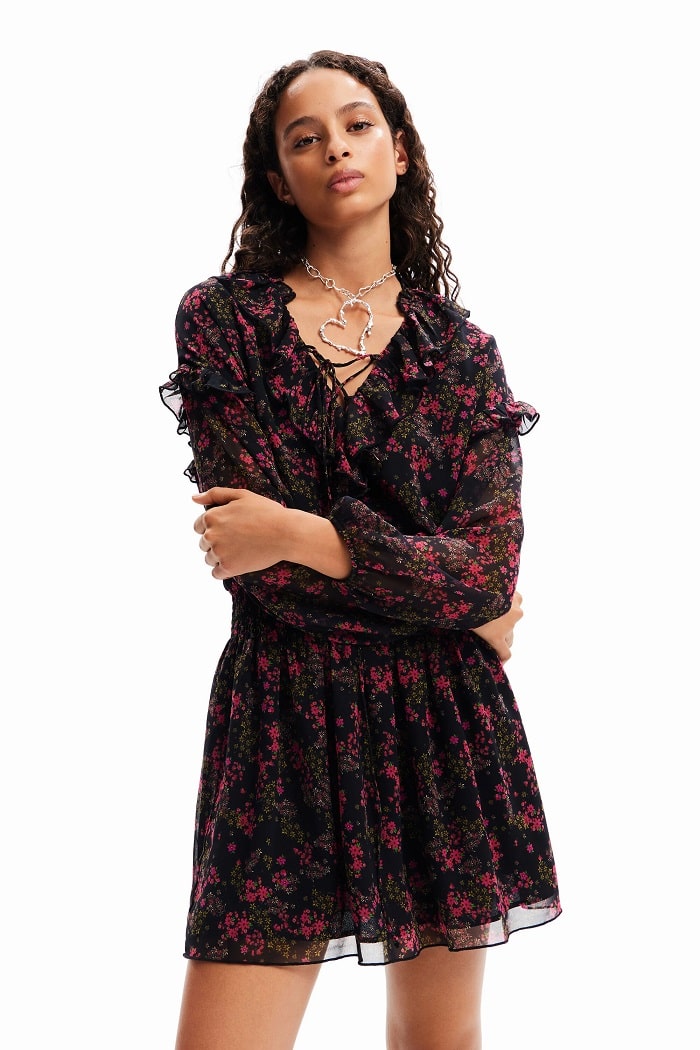 Robe courte gaze fleurs Desigual