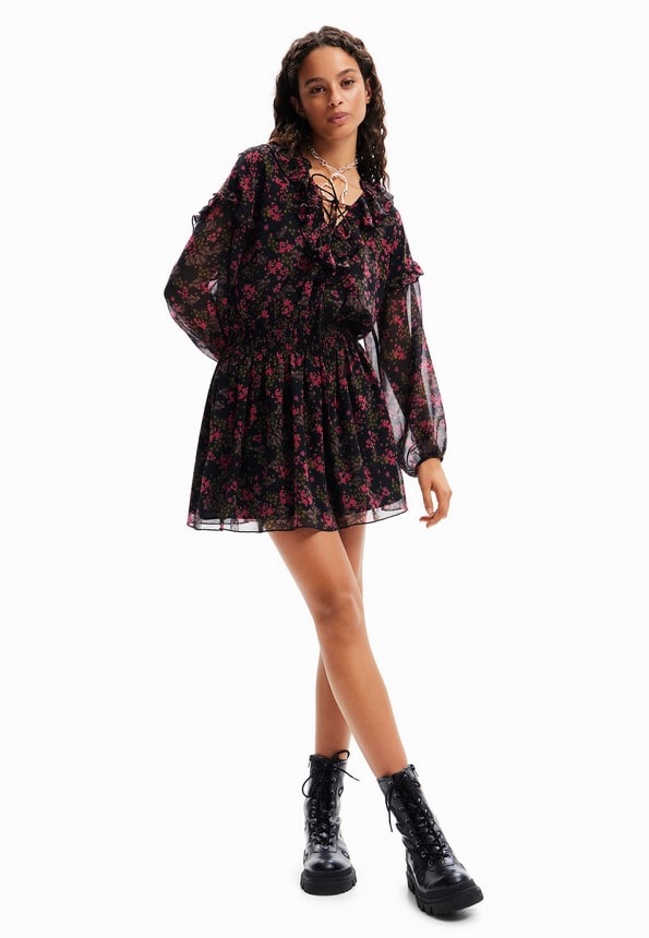 Robe courte gaze fleurs Desigual - Robe Femme Desigual