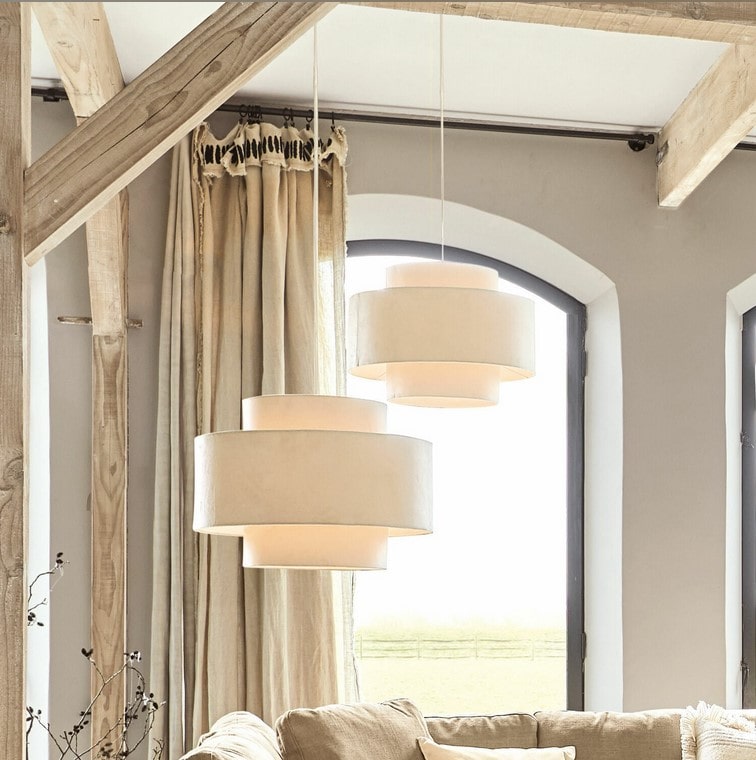 Suspension ACHAIN Structure Fer et Abat-jour Beige - Loberon