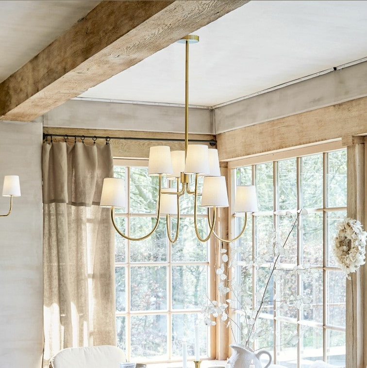 Suspension PLAINFIELD Structure Fer et Abat-jour 100% lin bronze/blanc - Suspension Loberon