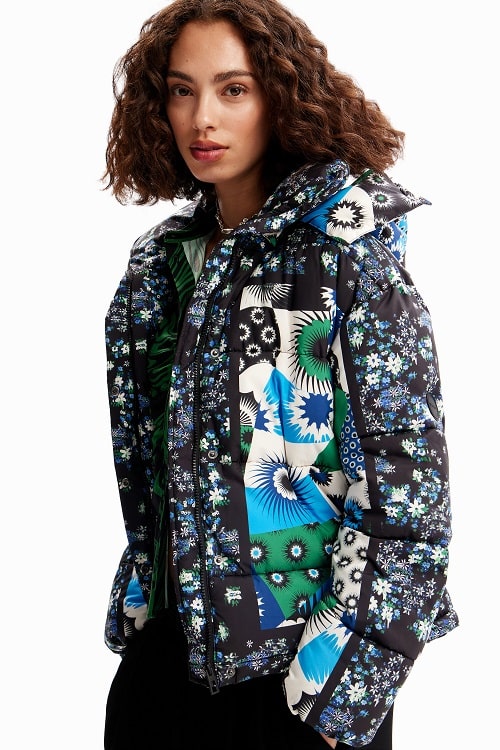 Veste Matelassée Desigual Imprimé patchwork de petites fleurs et de motifs - Veste Femme Desigual