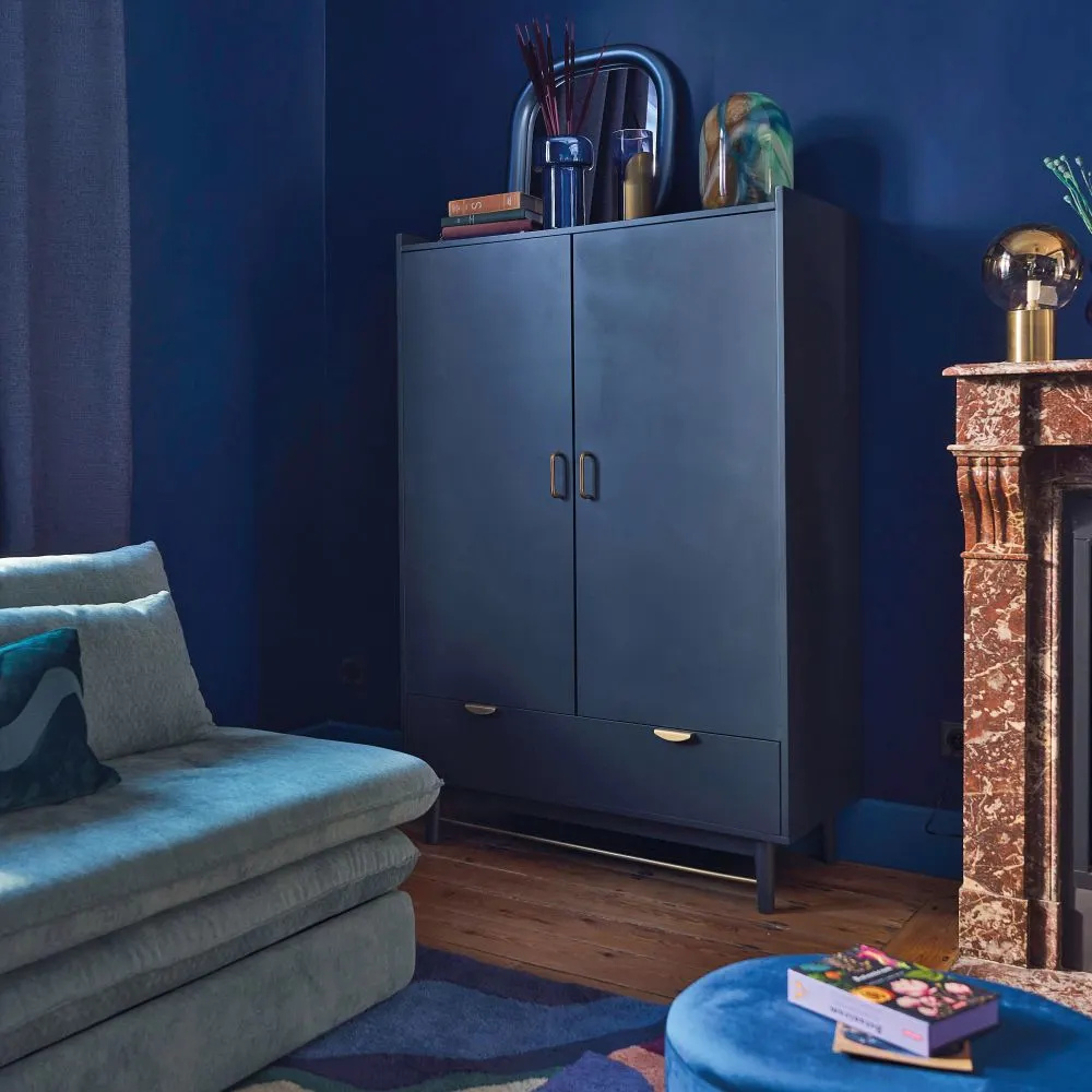 Armoire PENELOPE 2 portes 1 tiroir bleu et métal finition laiton - Maisons du Monde