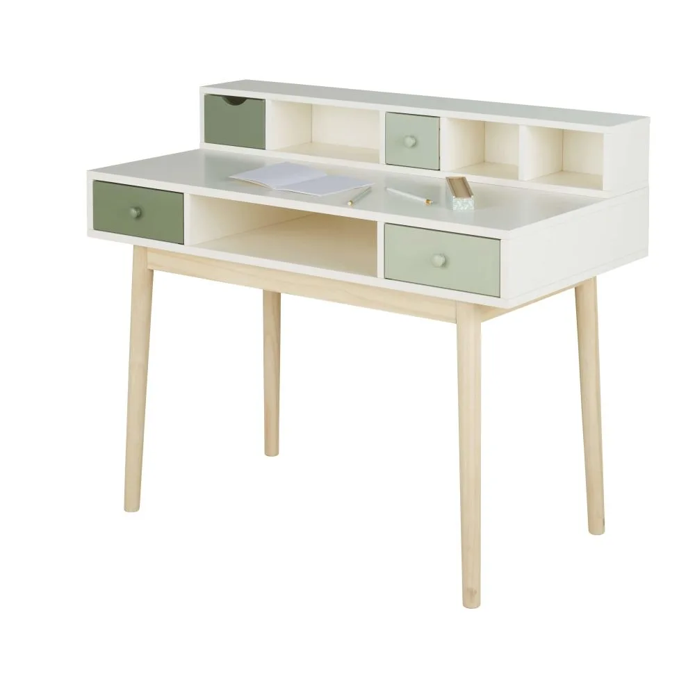 Bureau vintage BLUSH blanc 2 tiroirs vert pas cher - Bureau Enfant Maisons du Monde