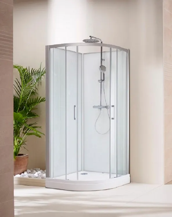 Cabine de douche ¼ de cercle LANCASTER 90x90cm blanche verre transparent 8mm