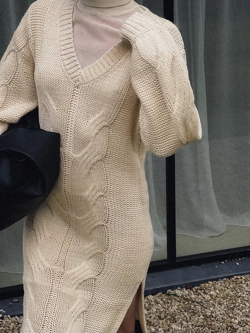 Robe mi-longue en maille torsadée Rianne Meijer x NA-KD Crème