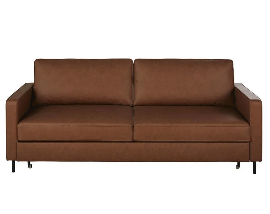 Canapé convertible 3 places HABEL en textile enduit marron - Maisons du Monde