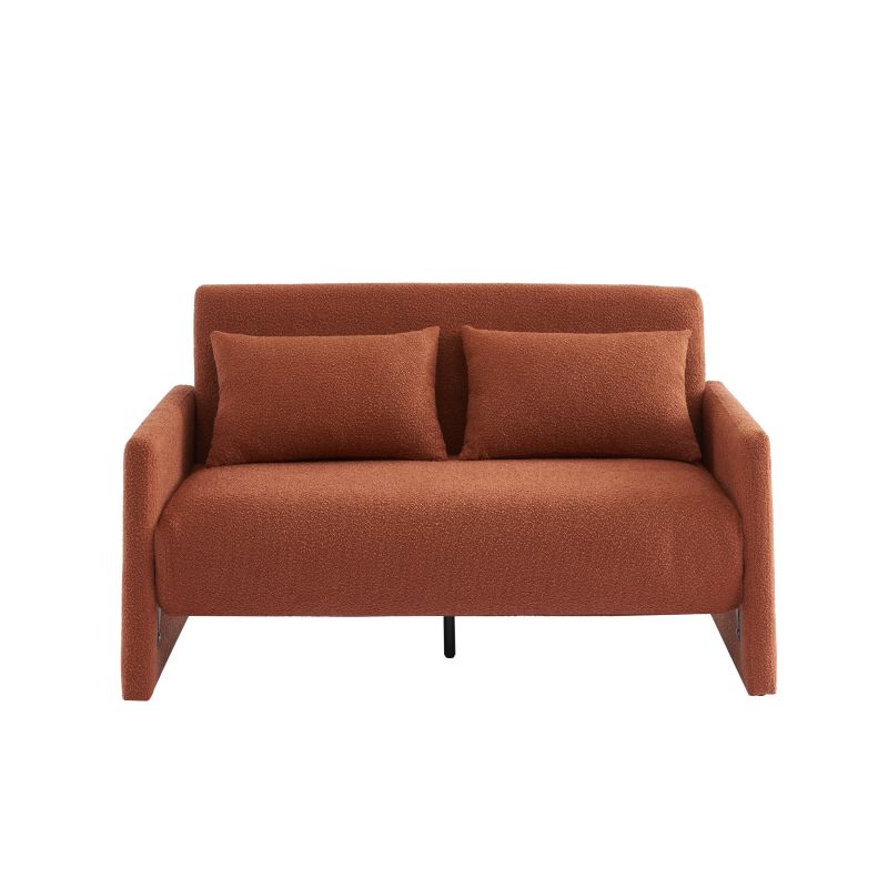 Canapé droit convertible JADE 2 places en tissu bouclette terracotta pas cher - Canapé Cdiscount