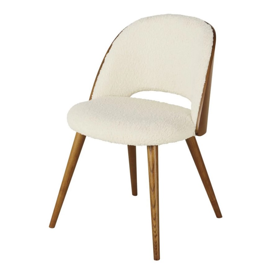 Chaise SYSLEY à bouclettes blanches et bois de chêne - Chaises Maisons du Monde