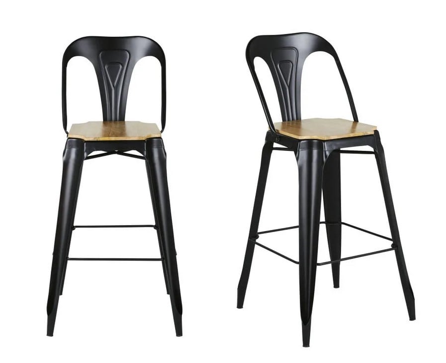 Chaise de bar MULTIPL’S en métal noir et bois de manguier - Maisons du Monde