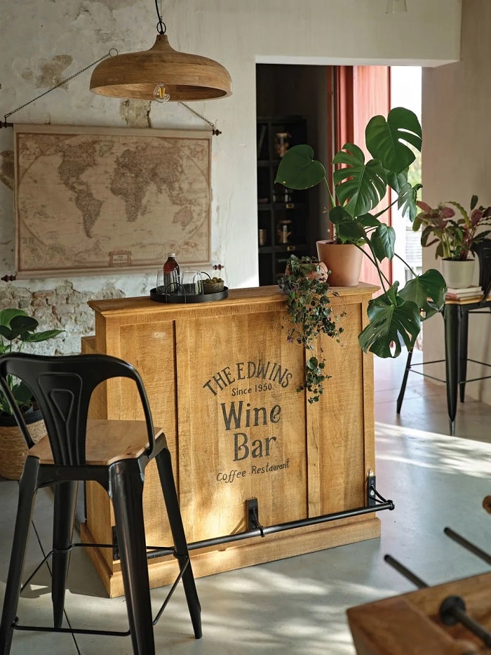 Chaise de bar MULTIPL’S en métal noir et bois de manguier - Chaises Maisons du Monde