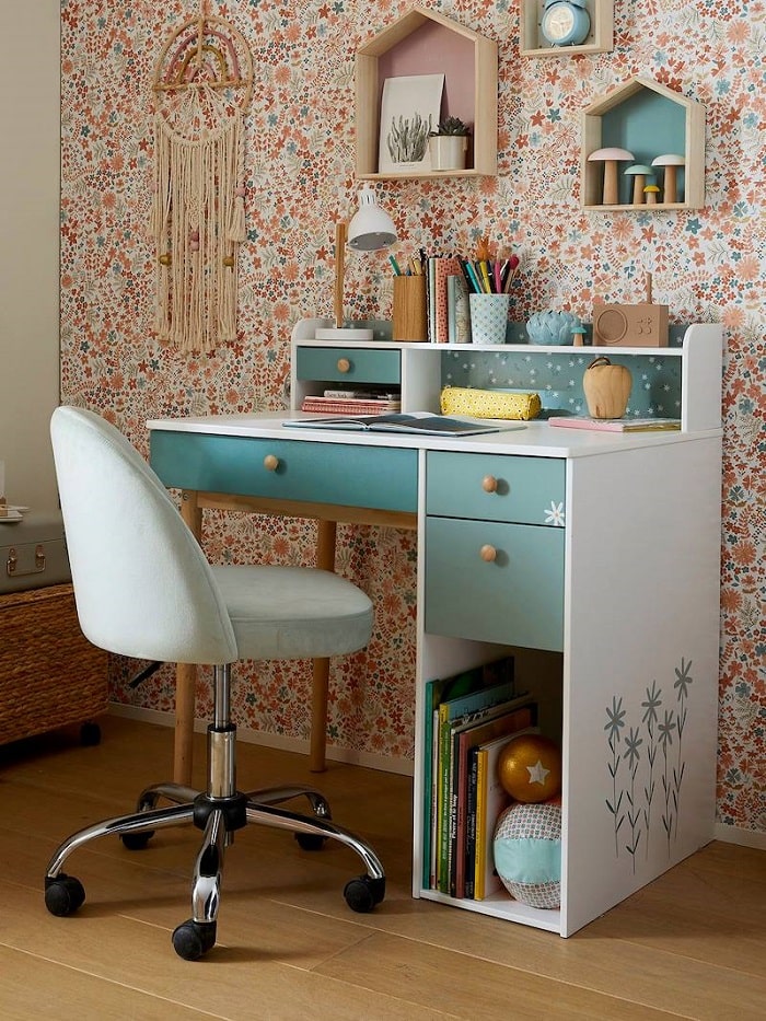 Chaise de Bureau à roulettes enfant en velours vert d'eau pas cher - Chaises Enfant Vertbaudet