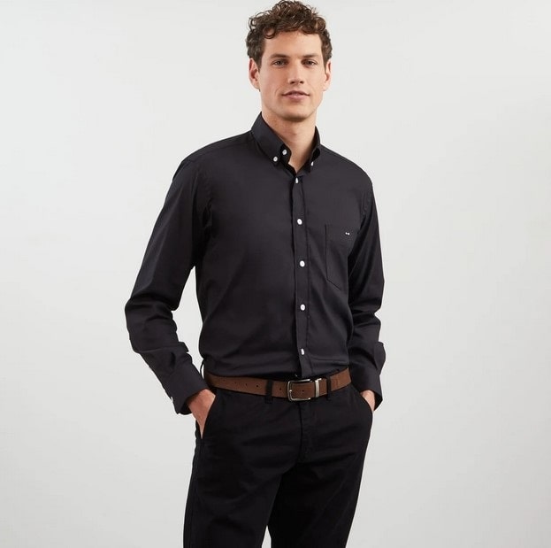 Chemise noire Eden Park droite unie en coton - Chemise homme Eden Park