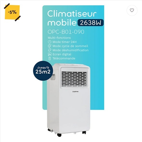 Climatiseur Mobile OPC-B01-090 OPTIMEA jusqu'à 25m² pas cher - Climatiseur Bricomarché