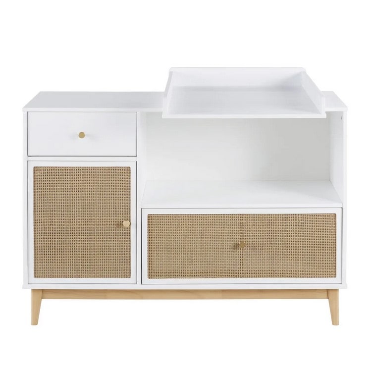 Commode YSEE compatible plan à langer blanche et cannage en rotin - Commode Enfants Maisons du Monde