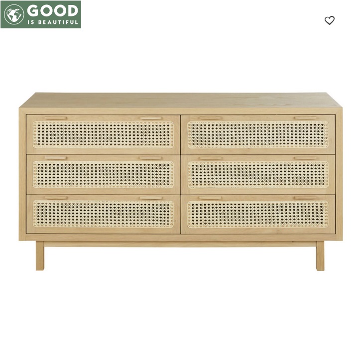 Commode double CANOPY 6 tiroirs et cannage en rotin - Maisons du Monde