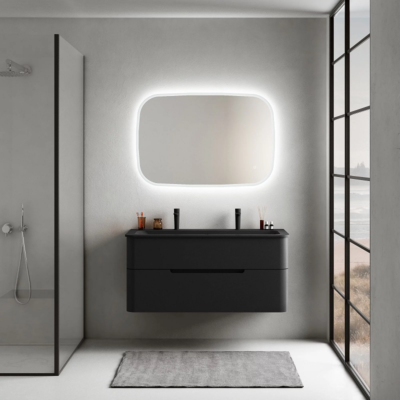 Ensemble salle de bains ALBA meuble sous vasque noir mat + plan vasque noir mat pas cher - Meuble de salle de bains Castorama