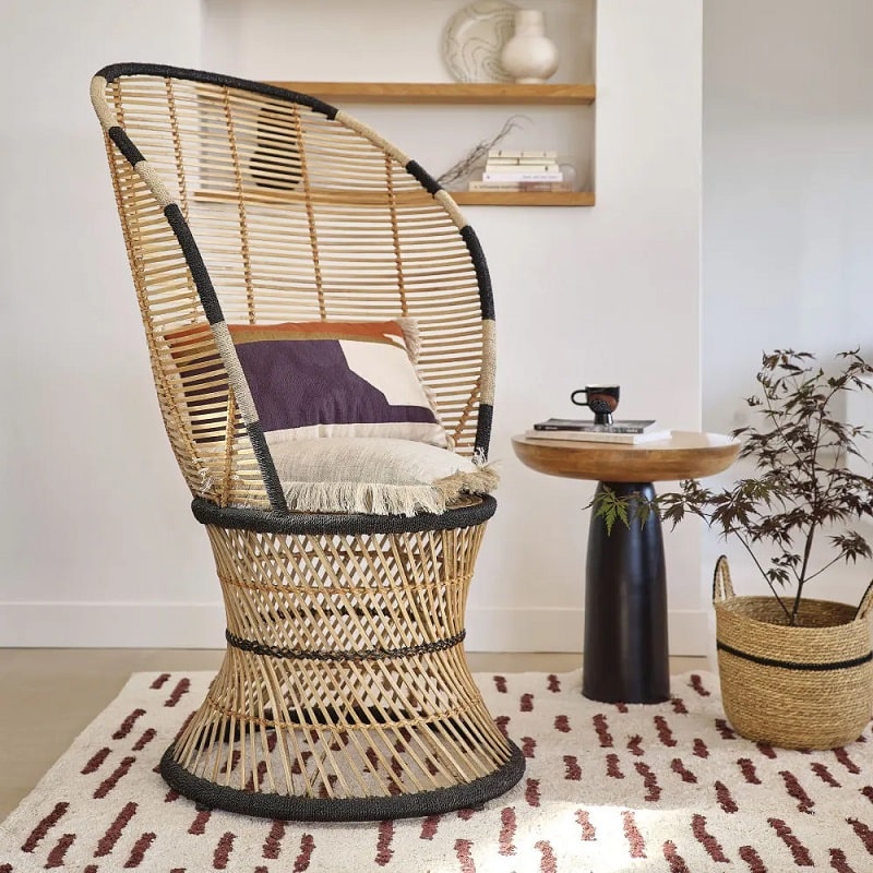 Fauteuil TOTEM en rotin acaba et métal beige et noir - Maisons du Monde