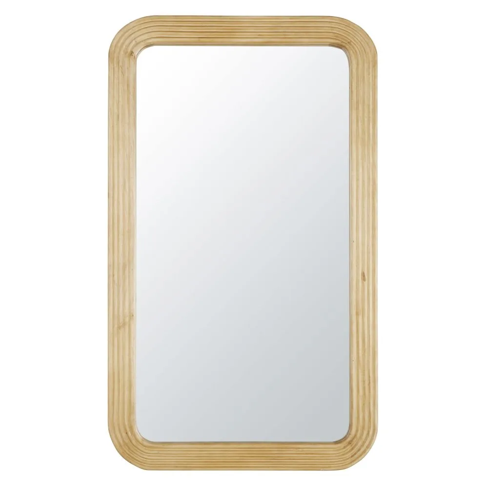 Grand miroir JOANET rectangulaire arrondi en bois de manguier gravé 101x171 cm