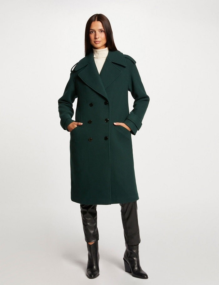  Manteau long droit boutonné GMIKI3 Morgan vert foncé - Manteau Femme Morgan