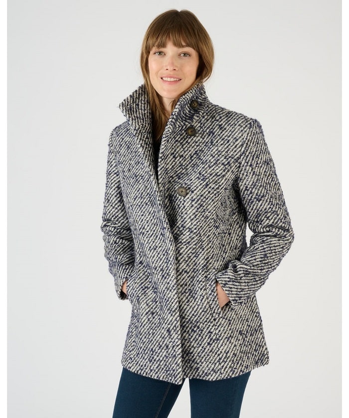 Manteau mélange laine chiné Thermolactyl Damart Marine Chiné