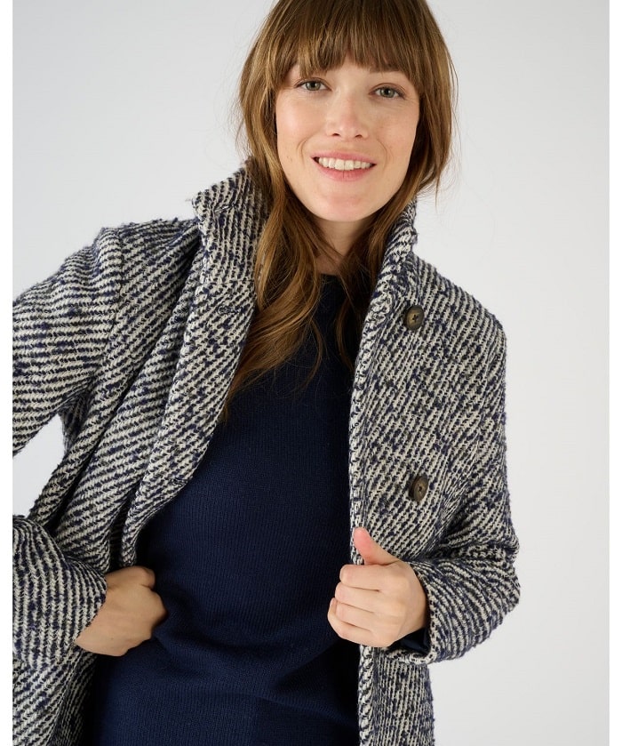 Manteau mélange laine chiné Thermolactyl Damart Marine Chiné pas cher - Manteau Femme Damart 