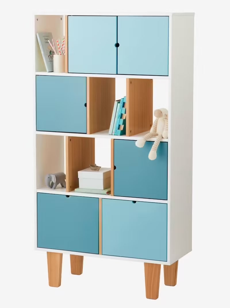 Soldes Meuble de rangement enfant LIGNE OSLO blanc/bleu/bois