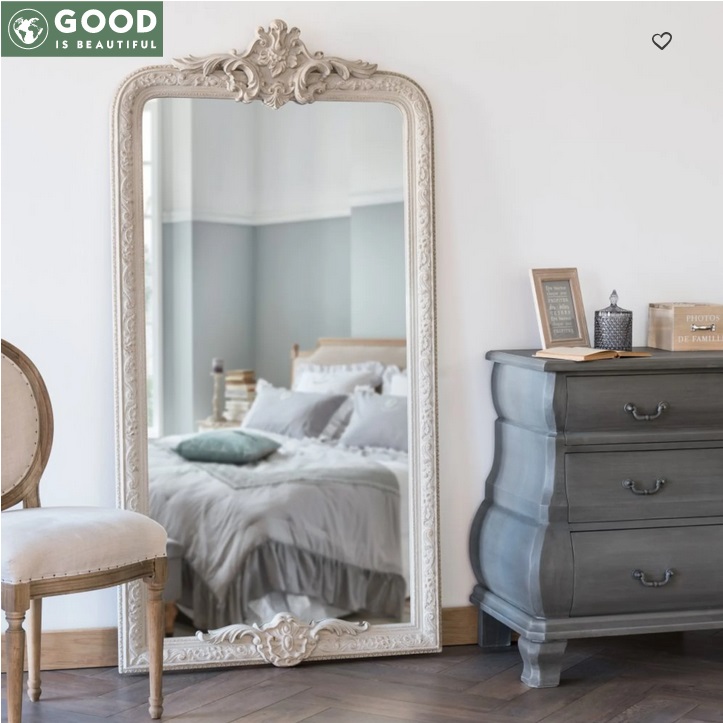 Miroir à moulures ISIDORE en paulownia gris 90x176 cm - Miroir Maisons du Monde