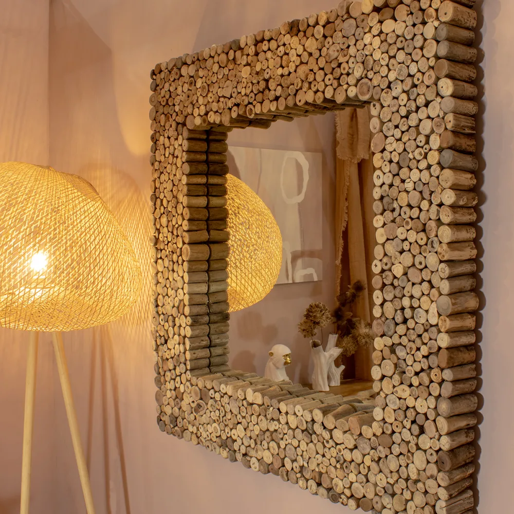 Miroir BEACH carré en bois flotté - Soldes Miroir Maisons du Monde