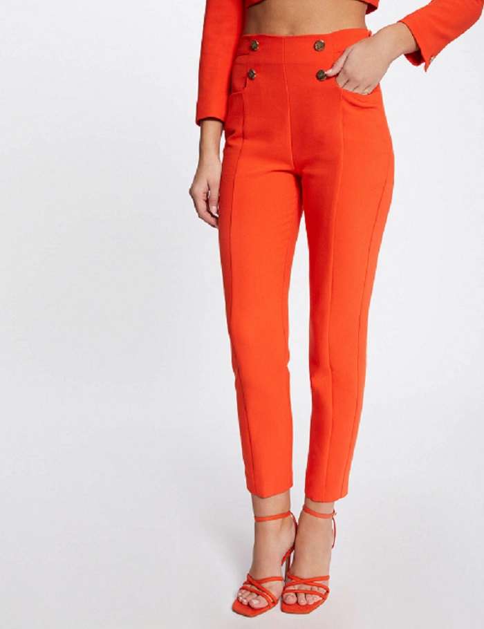 Pantalon city ajusté 7/8ème MORGAN avec boutons orange - Pantalon Femme Morgan