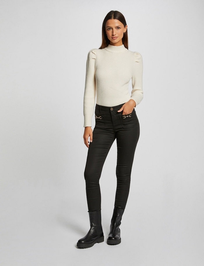 Pantalon skinny POLO Morgan à ornements métalliques noir