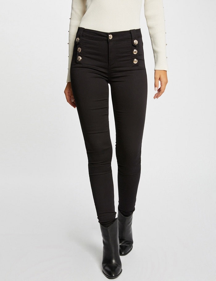 Pantalon skinny PAME Morgan avec boutons décoratifs noir - Pantalon Femme Morgan