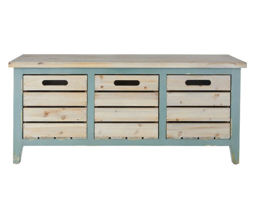 Petit meuble de rangement LEANDRE 3 tiroirs en vert et bois blanchi - Meubles de rangement Maisons du Monde