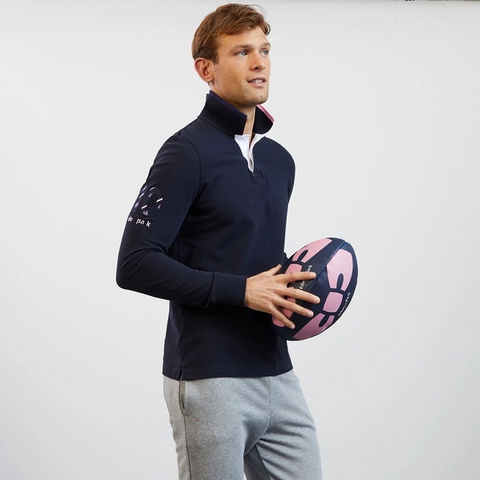 Polo bleu marine Eden Park manches longues à broderie numéro 10 - Polo Homme Eden park