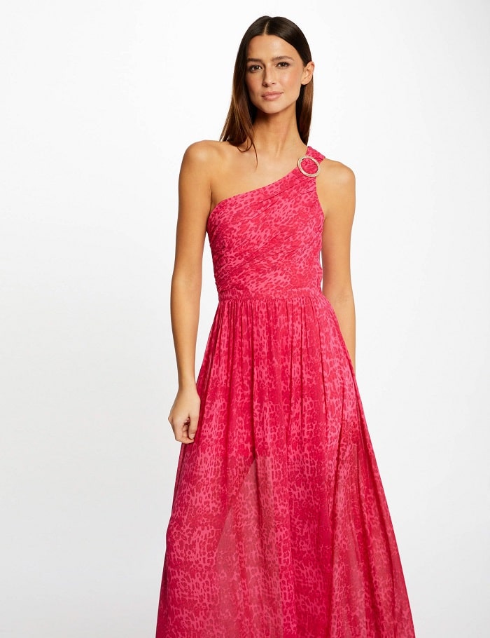 Robe longue évasée MORGAN imprimé léopard rose - Robe Femme Morgan