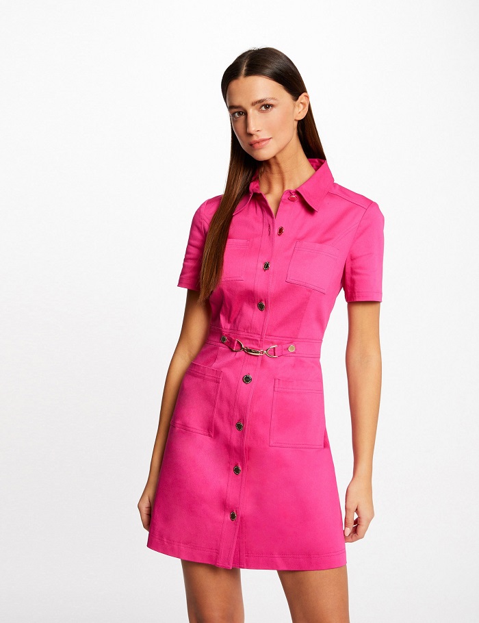 Robe trapèze boutonnée MORGAN avec boucle rose foncé