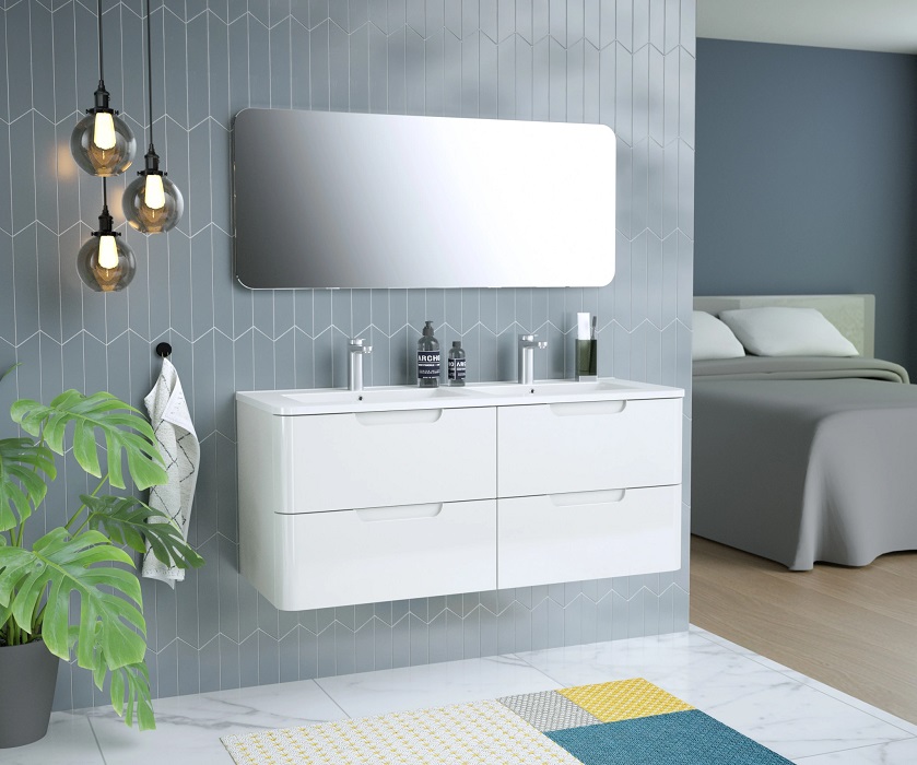RONDO Meuble salle de bain 2 tiroirs + vasque Blanc