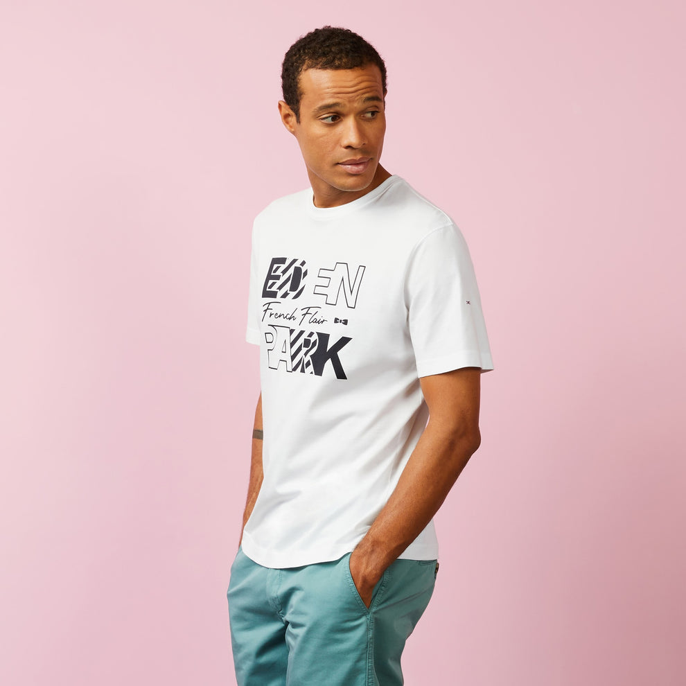 T-shirt manches courtes blanc imprimé Eden Park French Flair - T-Shirts Homme Eden Park