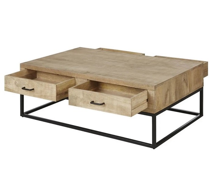 Table basse MANUFACTURE 4 tiroirs en bois de manguier et métal noir - Soldes Table Basse Maisons du Monde