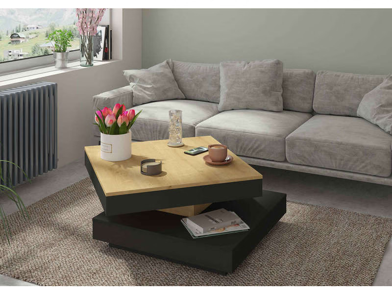 Table basse pivotante TURNY coloris chêne/gris