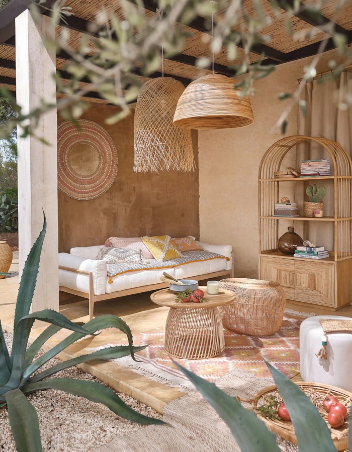 Table basse ronde RATANE en bois de manguier massif et rotin beige - Table basse Maisons du Monde