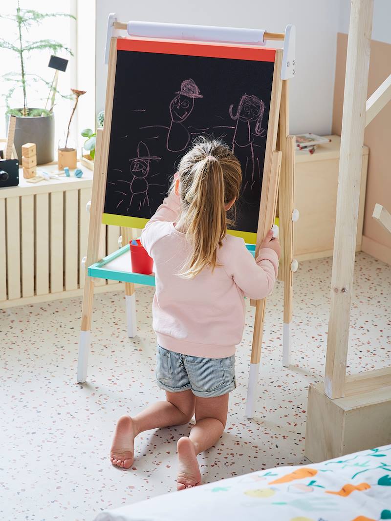 Tableau pliable et réglable en hauteur 3 en 1 en bois FSC multicolore pas cher - Jouets Vertbaudet