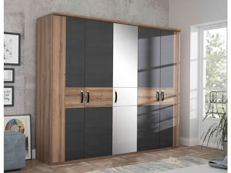 Armoire 4 portes + 1 porte miroir DOLCE COTTAGE pas cher - Armoire Conforama