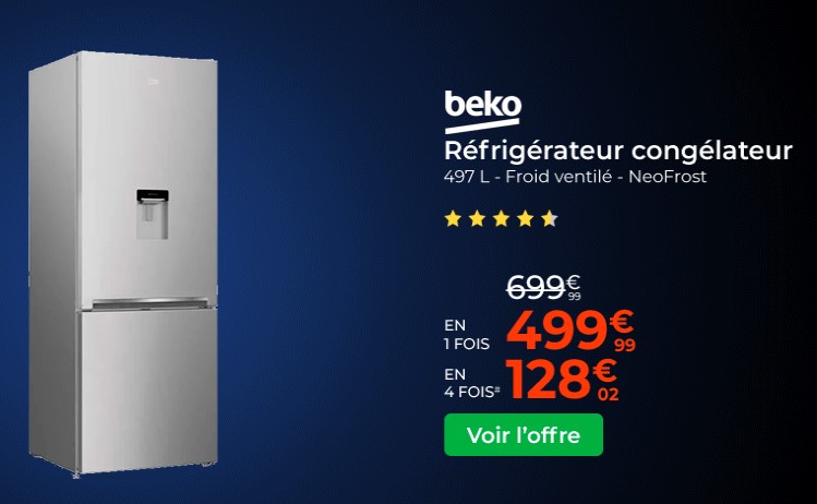 BEKO RCNE560K40DSN Réfrigérateur congélateur bas 497 L pas cher - BLACK FRIDAY Réfrigérateur Cdiscount