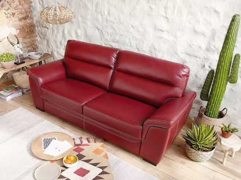 Canapé fixe 3 places GIOVANNI en cuir rouge