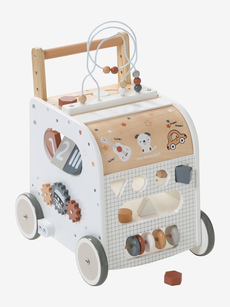 Chariot de marche Cube d'activités avec freins en bois FSC pas cher - Jouets Vertbaudet